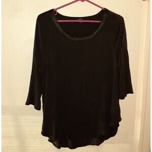 Alfani Top Xl Black Scoop Neck Satin Trim Rayon Knit Blouse Shirt